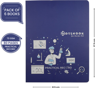 NoteNook Practical Record Regular Notebook Ruled 80 Pages(Blue, Pack of 6)