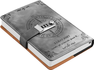 Dhvyant Mart PU Leather Vintage Lock Journal Refillable Personal Locking Notebook A5 Diary Single Rule 200 Pages(Grey)