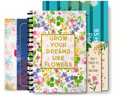 Kaameri Bazaar Grow Planner Kit Undated B5 with Bookmarks and Poster, Black Wiro Bound B5 Planner Ruled 80 GSM 280 Pages(Multicolor, Pack of 5)