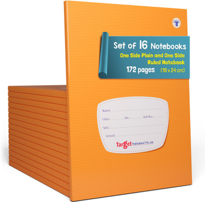 Target Publications Single Line One Side Ruled & One Side Blank Notebooks|172Pages|18x24cm|Set of 16 A5 Notebook Ruled Pages 2752 Pages(Orange, Pack of 16)