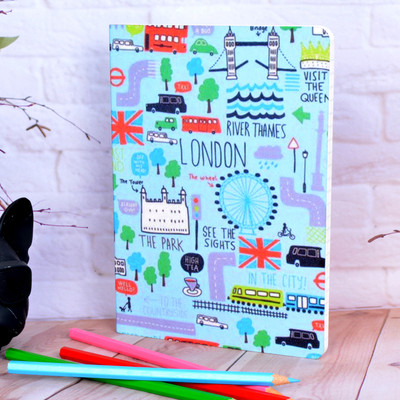 Memorys Soft Bound Rounded Corners Printed Notebooks (148mmX210mm), 80 GSM A5 Notebook Ruled 96 Pages(London Blue)