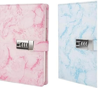 Khodiyaar Enterprise Diary with Lock, Number Password Locked Journals book Diary Running Regular Notebook Ruled 200 Pages(Blue, Pink, Pack of 2)