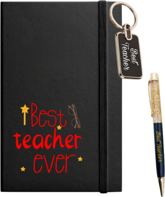 urban kiosk Best Teacher Ever With Pen & Keychain A5 Notebook ruled with lines 90 Pages(Black, Pack of 3)