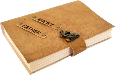 Rjkart Best Father Embossed On Leather Cover Handmade Paper Diary with Lock For Office , Gift , Stationary , Notes , Travel Journal ETC. A5 Diary unruled 200 Pages(Brown)
