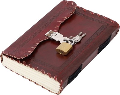 KRISHNA HANDICRAFTS Leather Handmade Lock and Key Diary with Unlined Pages For Office and Gift A5 Diary Plain 100 Pages(Brown)