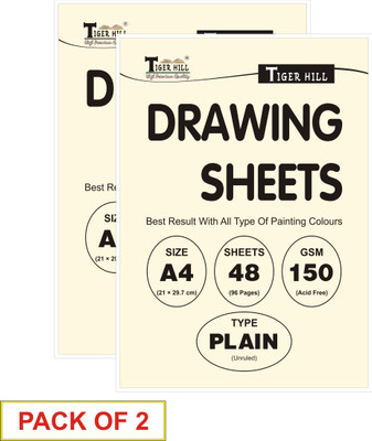 TigerHill DRAWING SHEETS (48 SHEETS)(150 GSM) (29.7 cm × 21 cm) A4 Journal Plain 96 Pages(Off White, Pack of 2)