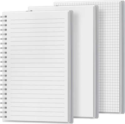 TWONE Transparent Hardcover Spiral Notebook,Journals For Office, School Supplies A5 Notebook Ruled,Grid,Blank 80 Pages(White, Pack of 3)