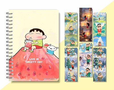 craft maniacs 2024 SHINCHAN DIARY & 6 FREEBIE BOOKMARKS A5 Notebook RULED 160 Pages(Multicolor)