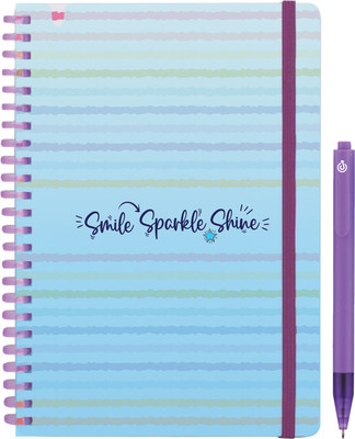 Doodle Soft Spiral Wiro Notebook With Stylish Pen, A5 Notebook Ruled 160 Pages(Blue & Purple)