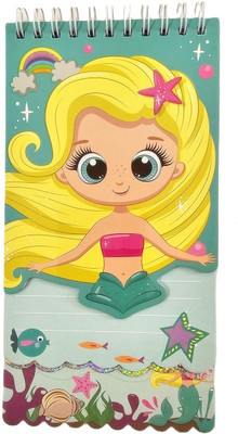 AuM Cute Little Mermaid Notepad Regular Note Pad Rulled 80 Pages(Green, Yellow)