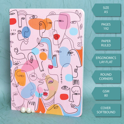 Memorys Softbound A5 Notebook With Rounded Corners (148mmX210mm), 80 GSM A5 Notebook Ruled 192 Pages(ABSTRACT FACES)