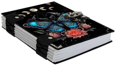ARSHAD HANDICRAFT Stylish Blue Butterfly Printed Diary with 200 plain pages with lock closure A5 Diary Plain 200 Pages(Multicolor)