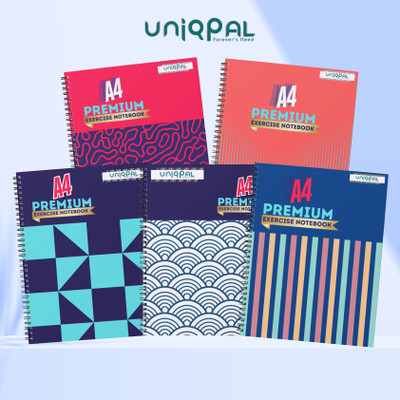 UNIQPAL Spiral Binding Long Notebook-Single Line 75 GSM A4 Note Book Ruled 200 Pages(White, Pack of 5)