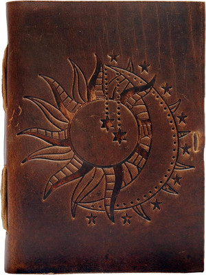 Dev PE Leather Lock Sun and Moon Handmade Diary with Unlined Pages For Office Use A5 Diary Plain 100 Pages(Brown)