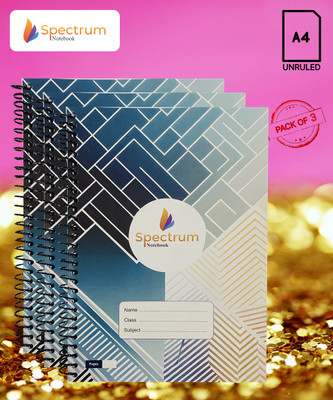 GARGANDASSOCI SPECTRUM A4 Notebook PLAIN AND UNRULLED 180 Pages(Blue, Pack of 3)