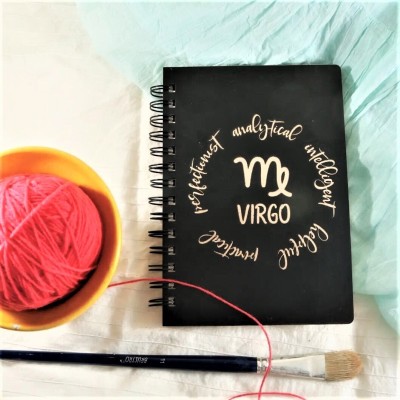 hariom trading and co Virgo Zodiac Sign. MDF Handcraft Designer Diary A5 Diary Ruled 160 Pages(Black)