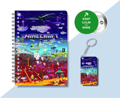craft maniacs MINECRAFT DIARY & ONE KEYCHAIN & BADGE A5 Notebook RULED 120 Pages(Multicolor)