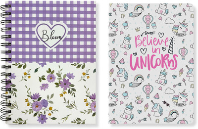 articious Spiral Notebook (22 x 17 cm) & Slim Diary (21 x 14 cm) Combo Pack of 2 A5 Diary Ruled 192 Pages(Uni Bloom, Pack of 2)