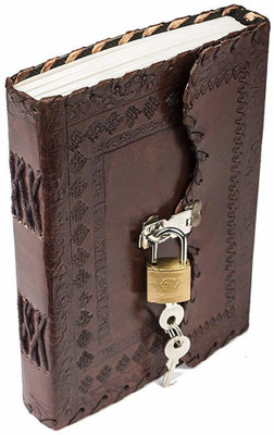 KRISHNA HANDICRAFTS Leather Lock Diary A5 Diary Plain 100 Pages(Brown)