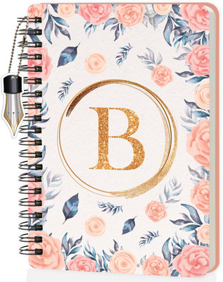 Jhingalala Wiro Diary With Initial Letter B Floral Design Spiral Notebook With Dangler A5 Notebook Ruled 160 Pages(Initial B)