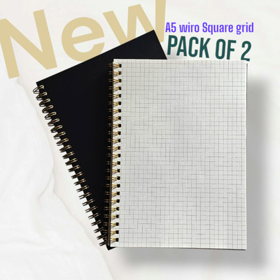 TORTUGA A5 Black Square grid Notebook Golden wiro , 60 Sheets/120 Pages, 100gsm Paper, A5 Notebook SQUARE GIRD 100 Pages(Square grid Black, Pack of 2)