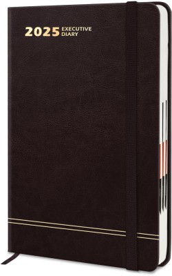 Jhingalala Hard Bound Leather Cover Executive Diary 2025 with Dates and Monthly Planner A5 Diary Ruled 344 Pages(Dark Brown)