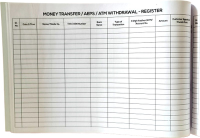 Xyz Saqib AEPS Transaction Register A4 Cash Memo yes 50 Pages(White)