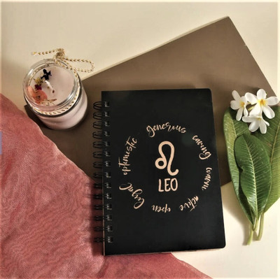 hariom trading and co Leo Zodic Sign. MDF Handcraft Designer Diary A5 Diary Ruled 160 Pages(Black)