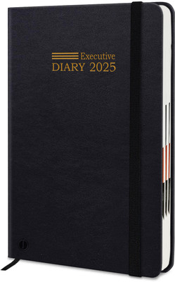 Jhingalala Hard Bound Leather Cover Executive Diary 2025 with 365 Dates and Monthly Planner A5 Diary Ruled 344 Pages(Black)