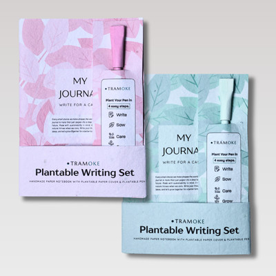 Tramoke Plantable Writing Kit | Writing Journal and Seed Pen | Tomato and Basil A5 Gift Set Plane 40 Pages(Pink, Green, Pack of 2)