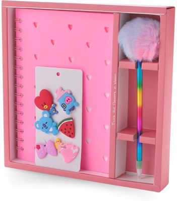 Tinker Squad DIY Charms Cute Journal Diary Set Aesthetic Notebook for Girls Pre-teens Kids | Regular Notebook Ruled 160 Pages(Pink, Pack of 8)