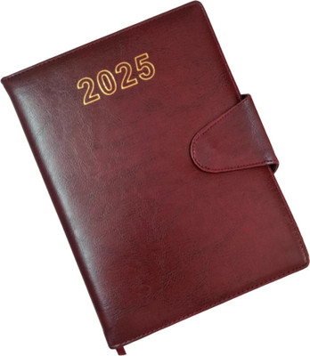 Excel PU Leather Executive Diary Planner Sunday Full page with Loopy & magnetic lock, Regular Diary 2025 with Pen Holder (Cover Design may be Different) Ruled 366 Pages(Brown)