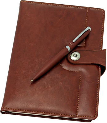 UJJi 2in1 Pen & Notebook Set Brown Colour in PU Leather with Magnetic Lock A5 Gift Set Ruled 186 Pages(Brown, Pack of 2)