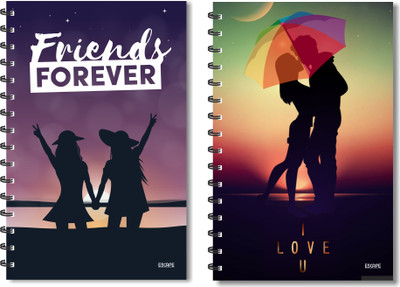ESCAPER Friend Forever & I Love You Couple Below Umbrella Combo Diaries, Notebook, Notepads - Pack of 2 Diaries A5 Diary Ruled 160 Pages(Multicolor, Pack of 2)