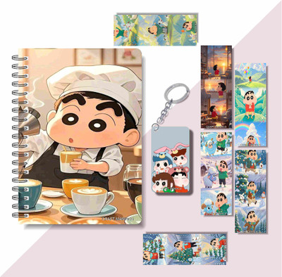 craft maniacs 2025 SHINCHAN DIARY & 6 FREEBIE BOOKMARKS & ONE KEYCHAIN A5 Diary RULED 160 Pages(Multicolor)