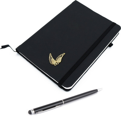 ASRAW Golden Wings A5 Sized Hardcover Diary with Stylus Pen A5 Diary Ruled 176 Pages(Black)