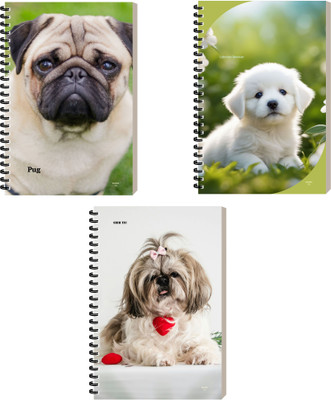 ESCAPER Dog Diaries, Writing Journal Notebook, Designer Notepad, Spiral Ruled Diary A5 Diary Ruled 160 Pages(Combo- D, Pack of 3)