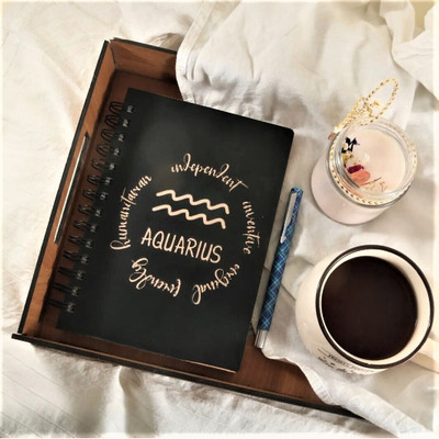 hariom trading and co Aquarius Zodiac Sign.MDF Handcraft Designer Diary A5 Diary Ruled 160 Pages(Black)