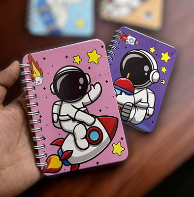Le Delite 2 piece space astronaut theme mini pocket notebook diary for kids A6 Memo Pad ruled 60 Pages(Multicolor)