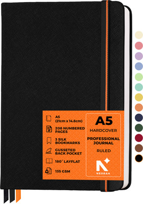 NEORAH - 208 Pages - 135 gsm | PRO SERIES Journal - Hardcover Ruled Notebook A5 Journal RULED 208 Pages(Black)