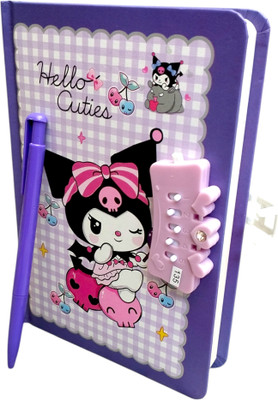 TECHNOCHITRA Kuromi Password Lock Diary Journal with Pen | Password Lock Diary for Girls A5 Notebook Ruled 180 Pages(Multicolor)