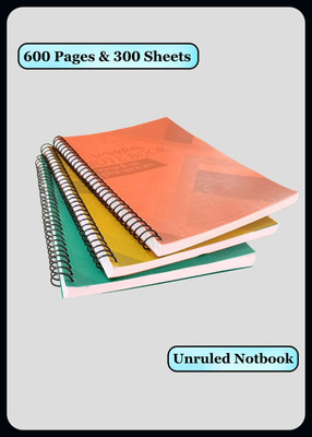 Puvi SPIRAL Notebook A4 Notebook UNRULED/PLAIN 200 Pages(Multicolor, Pack of 3)