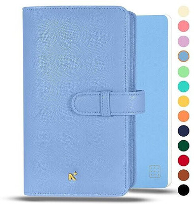 NEORAH Petite NotebookSLEEVE with Loop + JOURNAL|Faux Leather+ Penloop| 4 CardSlots Regular Organizer Dot grid 160 Pages(Light Blue)