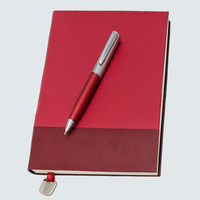 UJJi Line Pattern Red Color with Metal Pen A5 Size Ruled Notebook A5 Notebook Ruled 192 Pages(Red)
