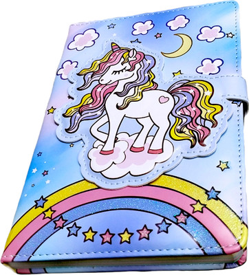 TECHNOCHITRA Unicorn Diary for Girls with Magnetic Flip Lock A5 Notebook Ruled 190 Pages(Multicolor)