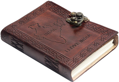 KRISHNA HANDICRAFTS Handmade Leather Journal Diary 7x5 Blank Pages with Metal Lock A5 Diary unruled 100 Pages(Brown)