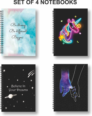Papco Notebook A5 Diary Ruled 144 Pages(Black, Multicolor, Pack of 4)