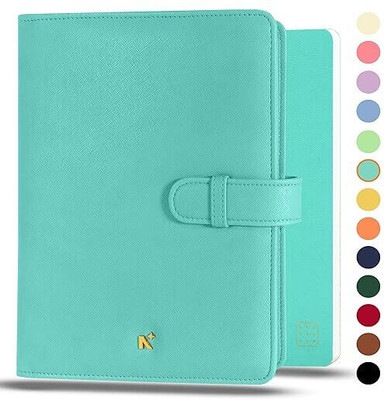 NEORAH A5 NotebookSLEEVE with Loop + Dotgrid JOURNAL|Faux Leather+ Penloop| 6 CardSlots A5 Organizer Dotgrid 160 Pages(Teal)