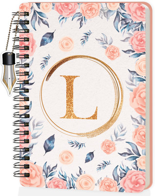 Jhingalala Wiro Diary With Initial Letter L Floral Design Spiral Notebook With Dangler A5 Notebook Ruled 160 Pages(Initial L)