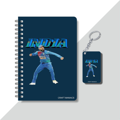 craft maniacs CRICKET 2025 DIARY & WOODEN KEYCHAIN A5 Notebook RULED 160 Pages(Blue)